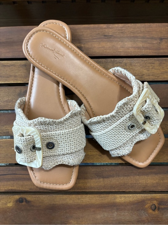 Universal Thread Shoes - Neutral Woven Slide Sandals with Tortoiseshell Buckle